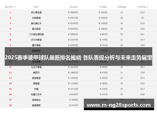 2025赛季德甲球队最新排名揭晓 各队表现分析与未来走势展望